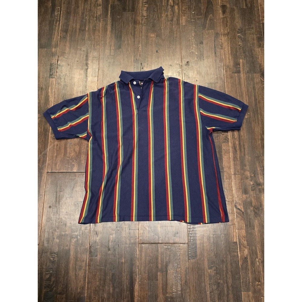 Vintage 90s Andhurst Striped Polo‎ Mens XL Blue Red Yellow Short Sleeve Collared